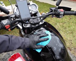 hand washing a motorcycle