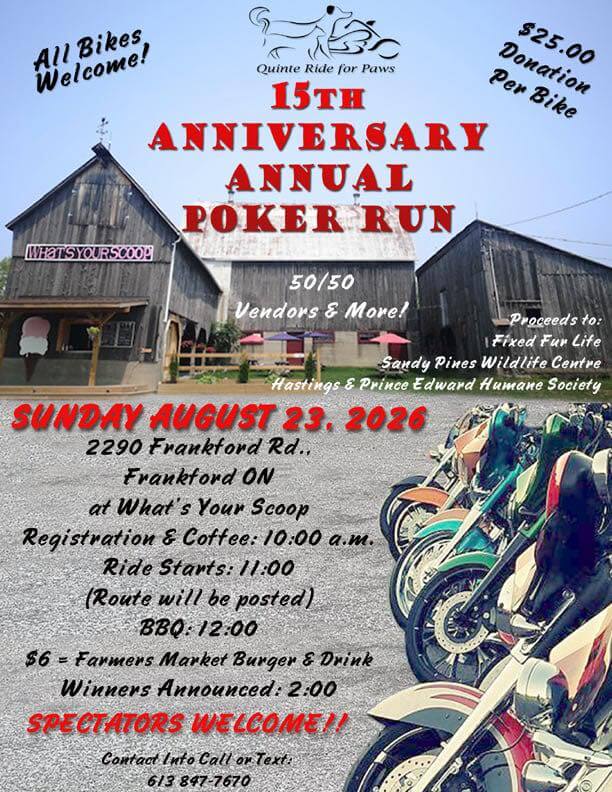 15th Anniversary Quinte Ride for Paws Poker Run